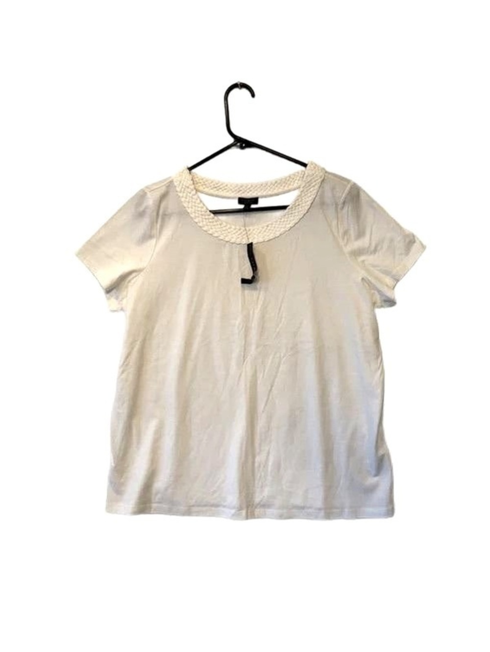 Talbots Woman Petites White Braided Neck Top 1XP NWT Short Sleeve